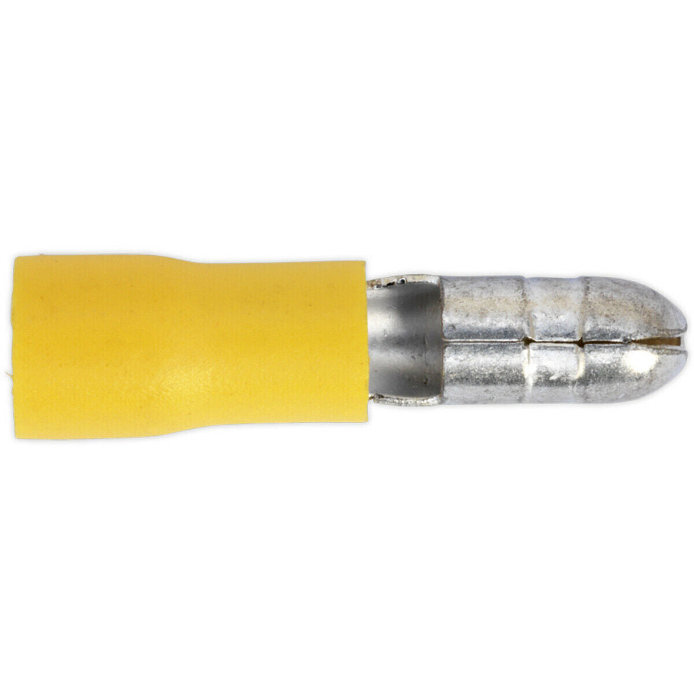 100 PACK Male Bullet Terminal - 5mm Diameter - Suits 12 to 10 AWG Cable - Yellow