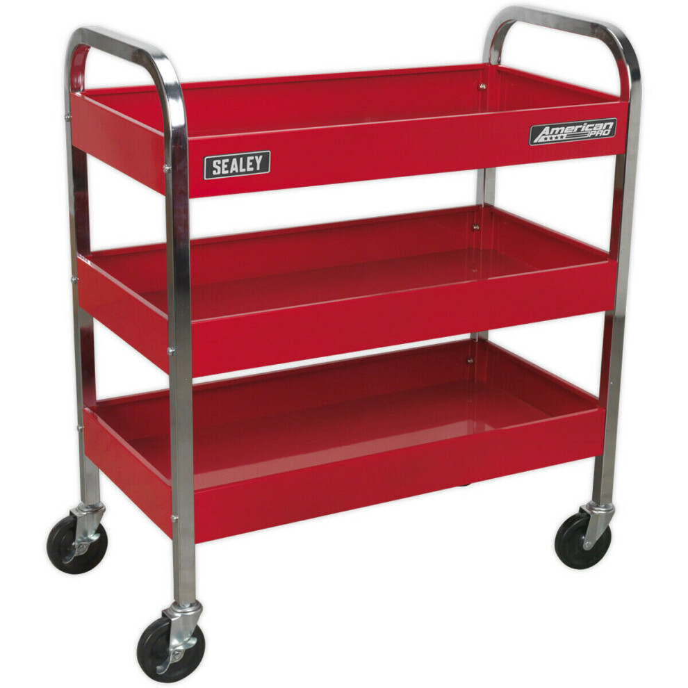 Heavy Duty 3 Level Workshop Trolley - 50kg Per Shelf - Four Castor Wheels