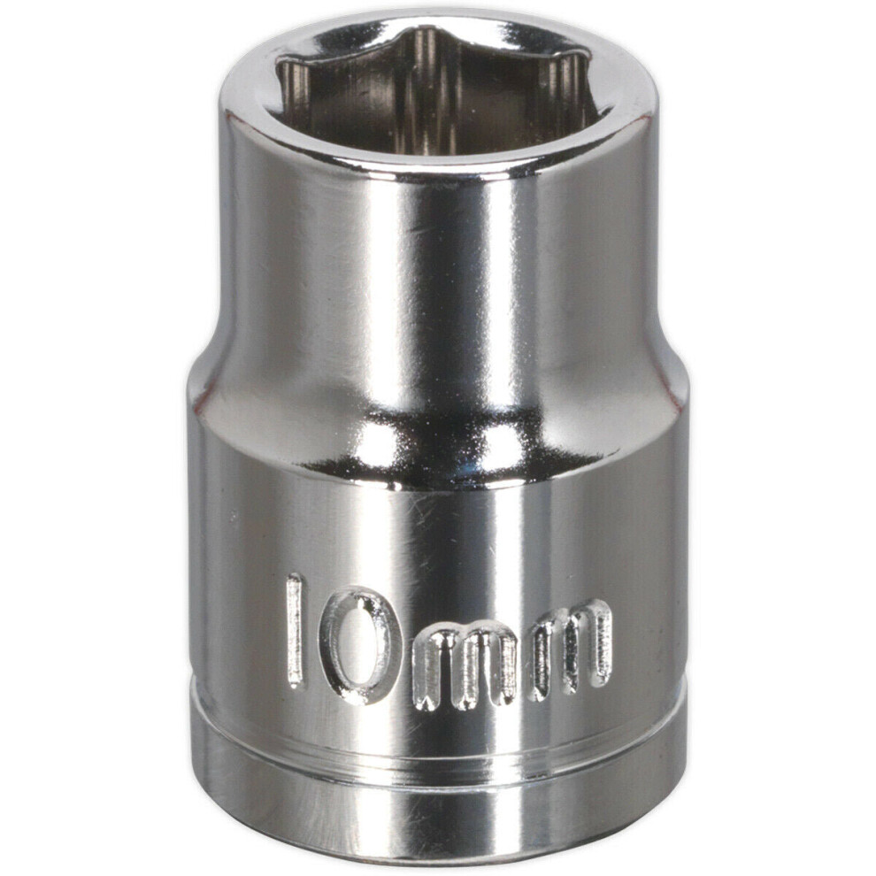 10mm Chrome Plated Drive Socket - 3/8" Square Drive - High Grade Carbon Steel