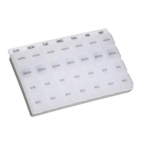 Loops Week Day Multi Pill Dispenser - 7 x 4 Compartments - Flip Top Lids Tablet Holder