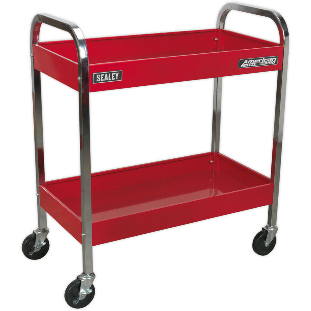 Heavy Duty 2 Level Workshop Trolley - 75kg Per Shelf - Four Castor Wheels