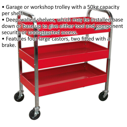 Loops Heavy Duty 3 Level Workshop Trolley - 50kg Per Shelf - Four Castor Wheels 1
