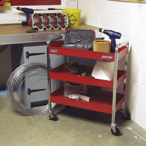Loops Heavy Duty 3 Level Workshop Trolley - 50kg Per Shelf - Four Castor Wheels 2