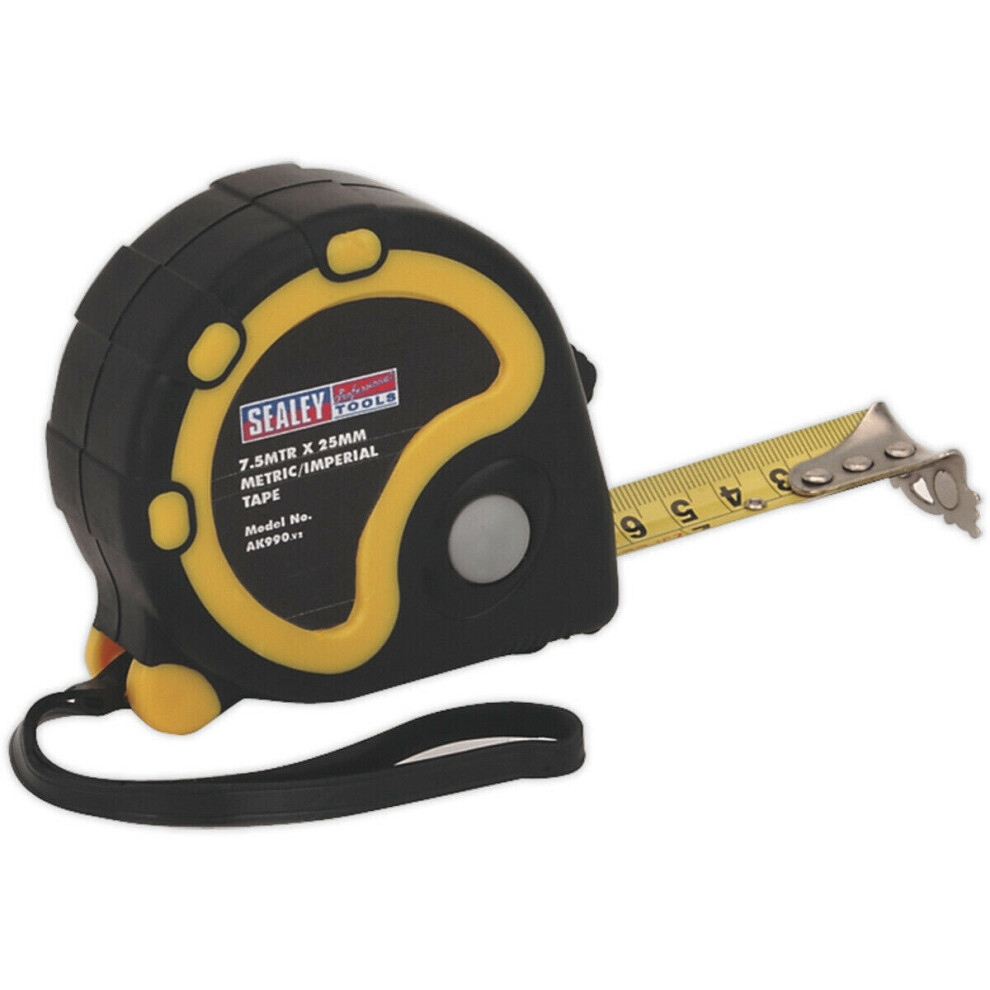 7.5m Rubber Tape Measure - Composite Case - Belt Clip - Slide-Button Lock