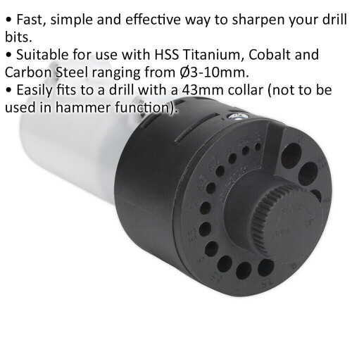 Loops Manual Drill Bit Sharpener - 43mm Collar - 3mm to 10mm Bits - Sharpening Tool 1