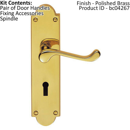 Loops PAIR Victorian Scroll Handle on Lock Backplate 205 x 49mm Polished Brass 1
