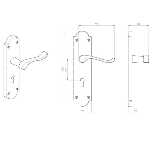 Loops PAIR Victorian Scroll Handle on Lock Backplate 205 x 49mm Polished Brass 2