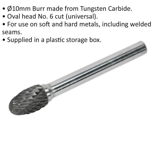 Loops 10mm Tungsten Carbide Rotary Burr Bit - Oval Head Engraving Milling Tool 1