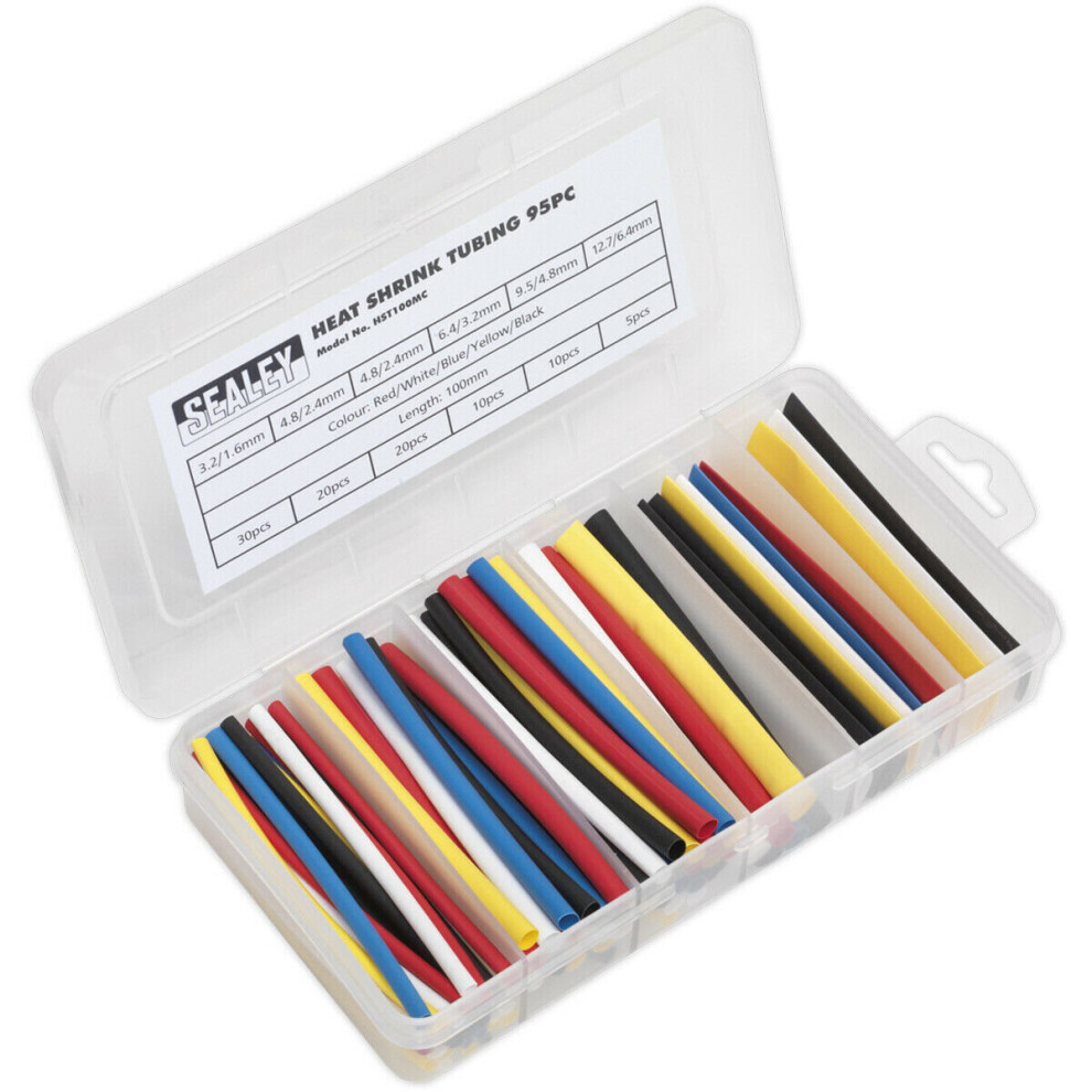 95 Piece Mixed Colour Heat Shrink Tubing Assortment - 100mm Length - Thin Walled