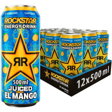 Rockstar Juiced Energy Drink - Mango - Non-Alcoholic - 160 mg Caffeine - Caffeinated Drink with Taurine, Guarana, Ginseng, & B-Vitamins - 12 x 500ml