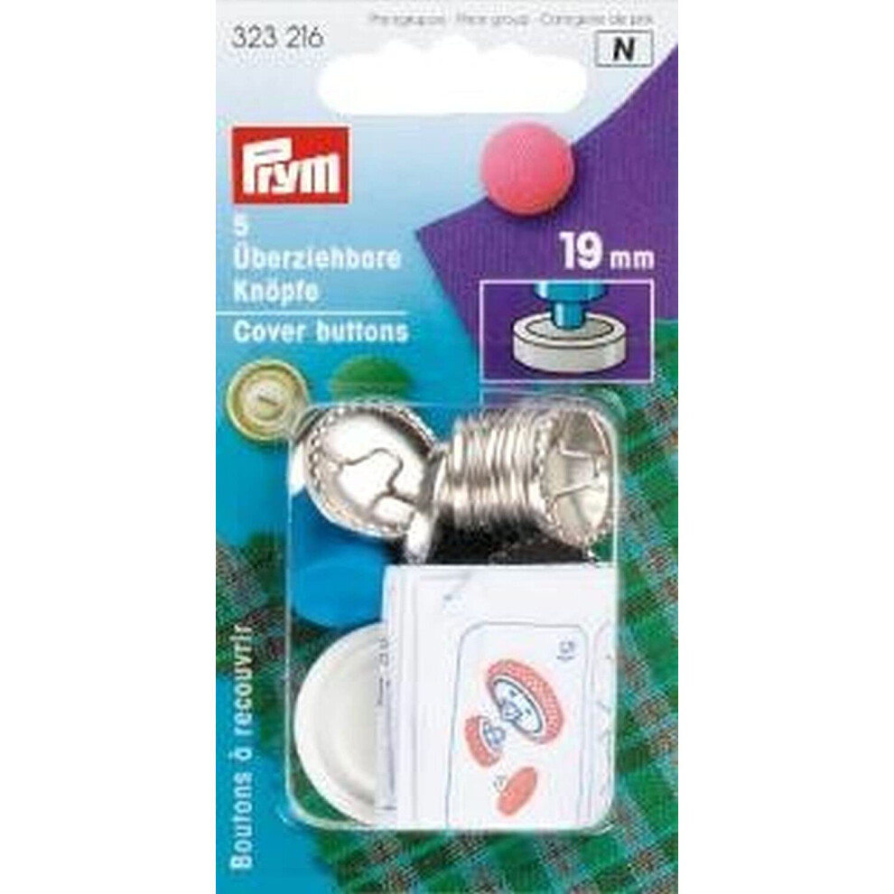 Prym Cover Buttons Brass col 19 mm, Silver/Black, 30