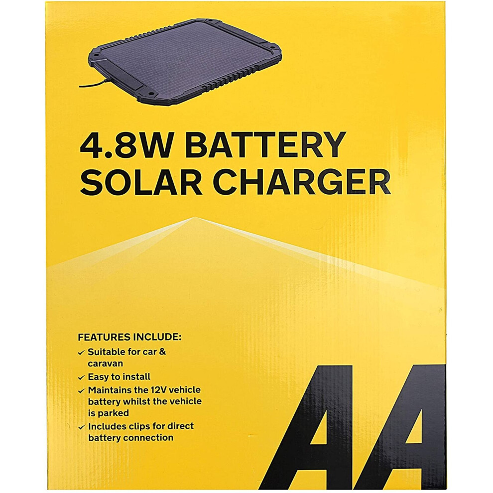 AA 12V Car Solar Battery Charger 4.8W AA1432 - For Vehicles And Caravans - Battery Connectors Included