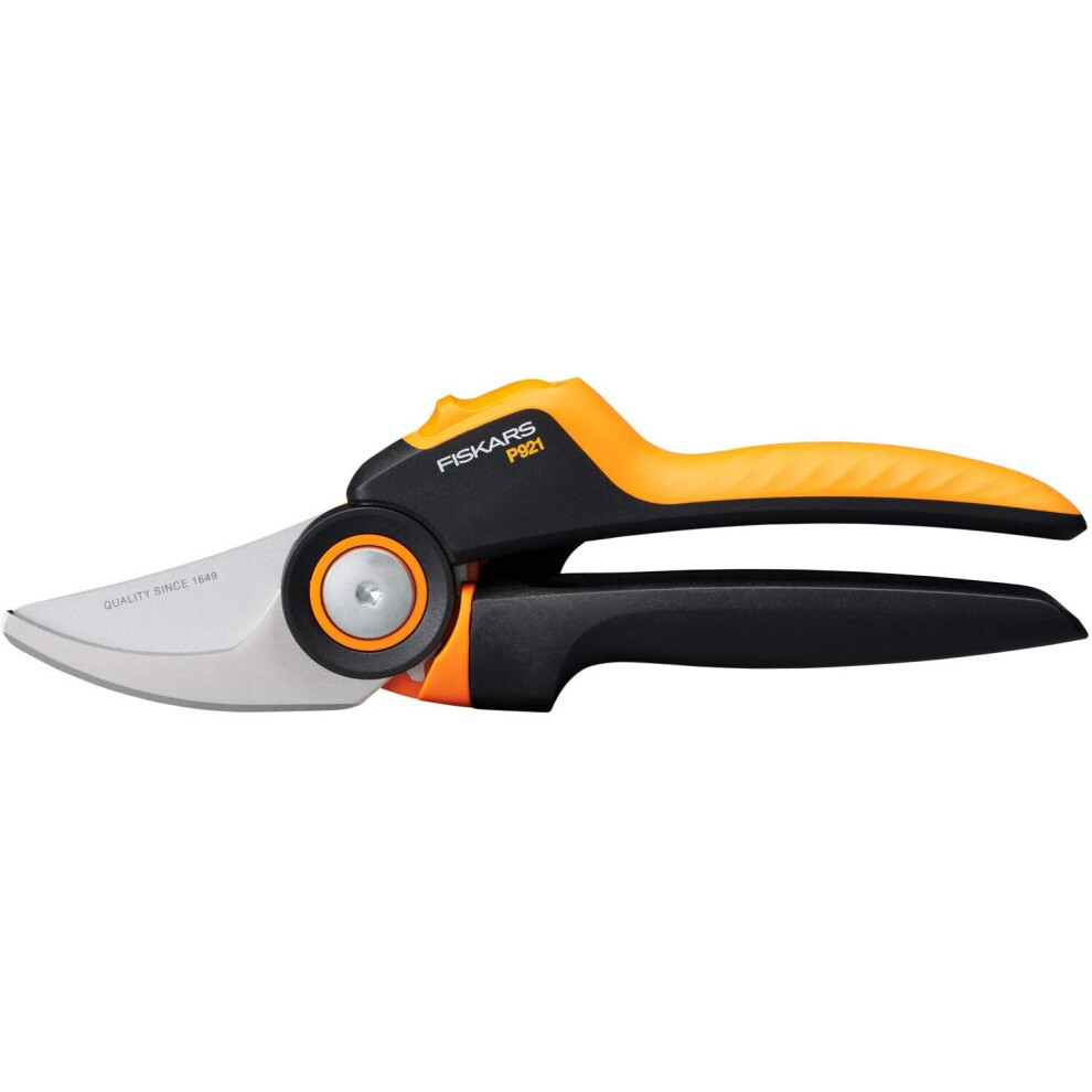 Fiskars Bypass Gardening Shears M, X-Series PowerGear, P921, With Rolling Handle, For Fresh Branches And Twigs, Non-Stick Coated, Stainless Steel