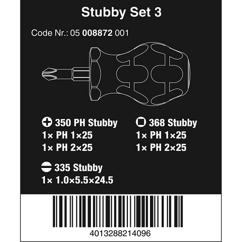 Wera Wera 05008872001 Stubby 3 Screwdriver Set 1