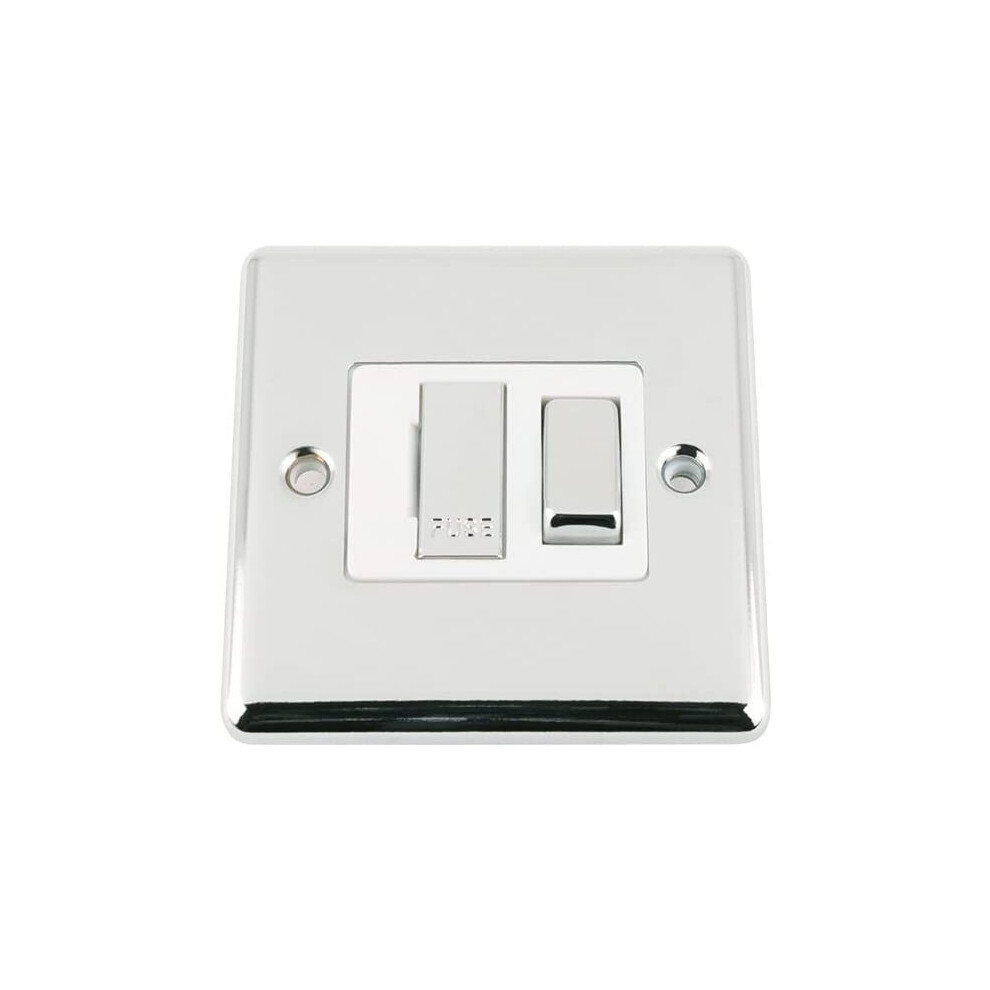 Fused Switch Polished Chrome - Classic - White Insert Metal Rocker Switch - 13A Switched Fused Spur 639713747805