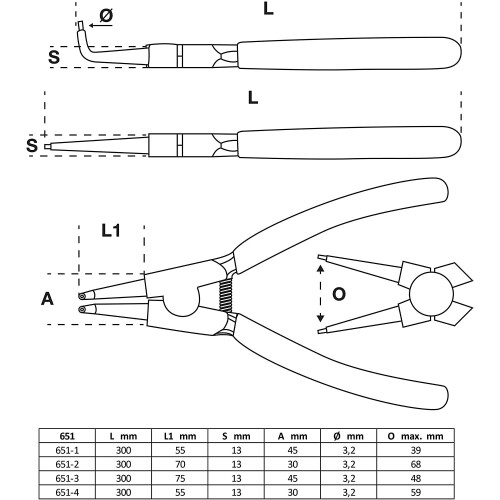 BGS 651 | Circlip Pliers Set | 300 mm | 4 pcs. 1