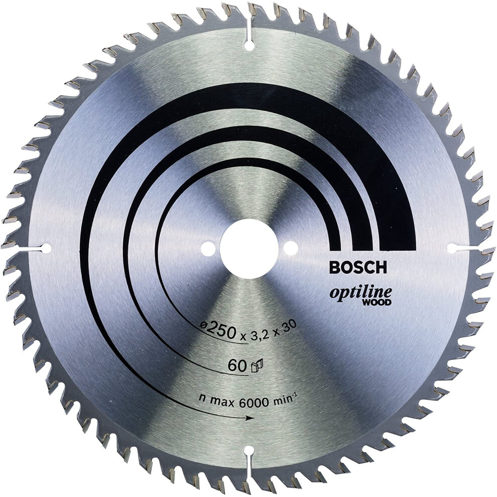 Bosch 2608640729 Optiline Wood Circular Hand Saw Blade, 250mm x 3.2mm x 30mm, 60 Teeth, Silver