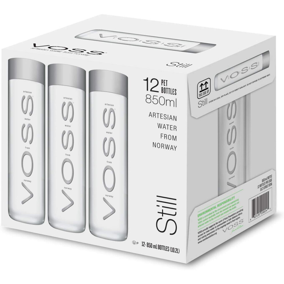 Voss Uk Water, Artesian Still Water, Unprocessed, Pure Water, Pet Water Bottles, Bulk Pack Of 12 X 850 Ml