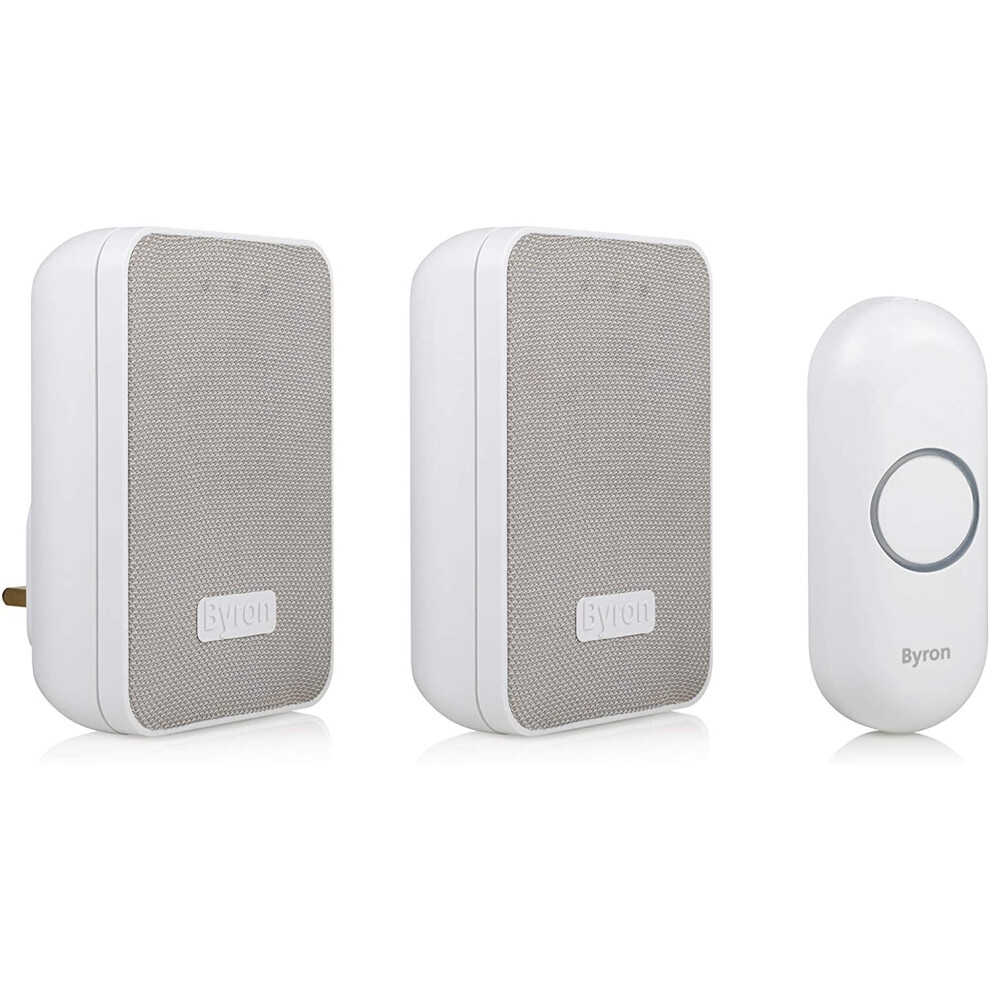 Byron Dby-22324Uk Wireless Doorbell Set, Twin Pack, 150 M Range, 16 Melodies, Visual Alert System 8711658439945