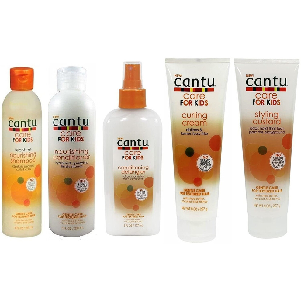 Cantu Care For kids Gentle Care Shampo+Conditioner+Detangler+Curling Cream And Custurd Set Of 5