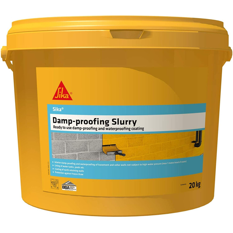 Sika Damp-Proofing Slurry - Ready To Use Damp-Proofing and Waterproofing Coating, Grey, 20 kg