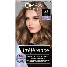 L'Oreal Paris Preference Permanent Hair Dye, Optimal Grey Hair Coverage, Natural-Looking Hair Colour Result, Cool Blondes Hair Dye 7.1 Iceland Ash