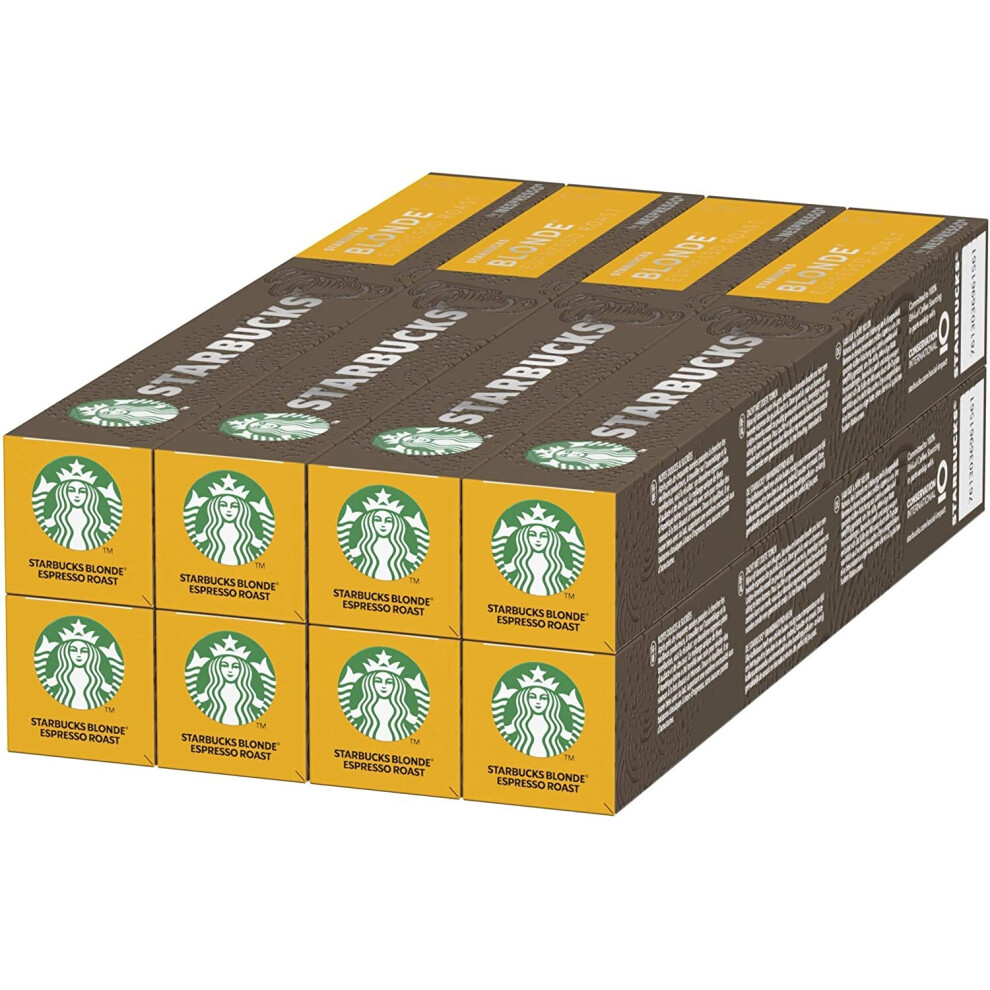 Starbucks Blonde Espresso Roast by Nespresso Blonde Roast Coffee Pods (Pack of 8, Total 80 Capsules)