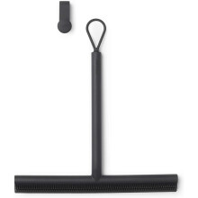 Brabantia Silicone Shower Squeegee with Hook (Dark Grey) Anti Streak Cleaning Wiper for Bathroom Glass, Plastic, Tile - Doublesided Brush & Rim Design