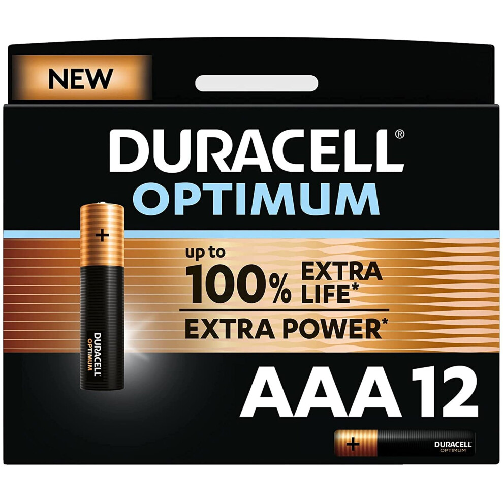 Duracell NEW Optimum AAA Alkaline Batteries [Pack of 12], 1.5 V LR03 MX2400