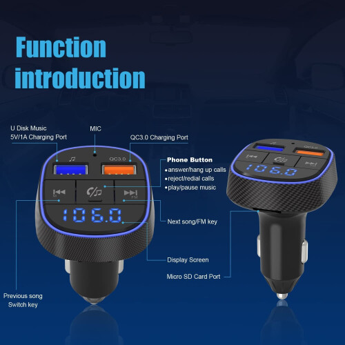 Clydek FM Transmitter for Car, Bluetooth 5.0 Car Radio Audio Adapter 1