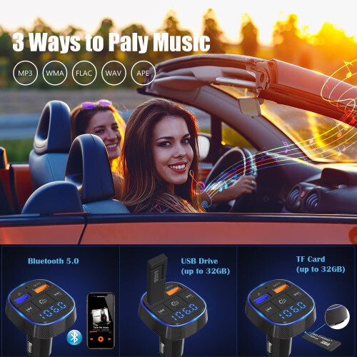 Clydek FM Transmitter for Car, Bluetooth 5.0 Car Radio Audio Adapter 2