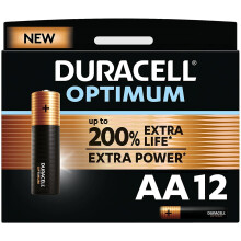 Duracell Optimum AA Batteries 12-Count - 1.5V LR6 MX1500, Up to 200% Extra Life in Select Devices