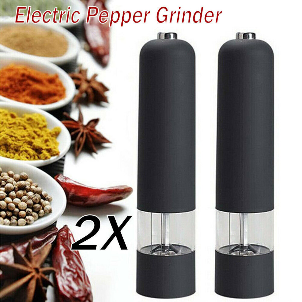 2X Electric Salt Pepper Mill Set Grinder Shaker Adjustable Coarseness Black