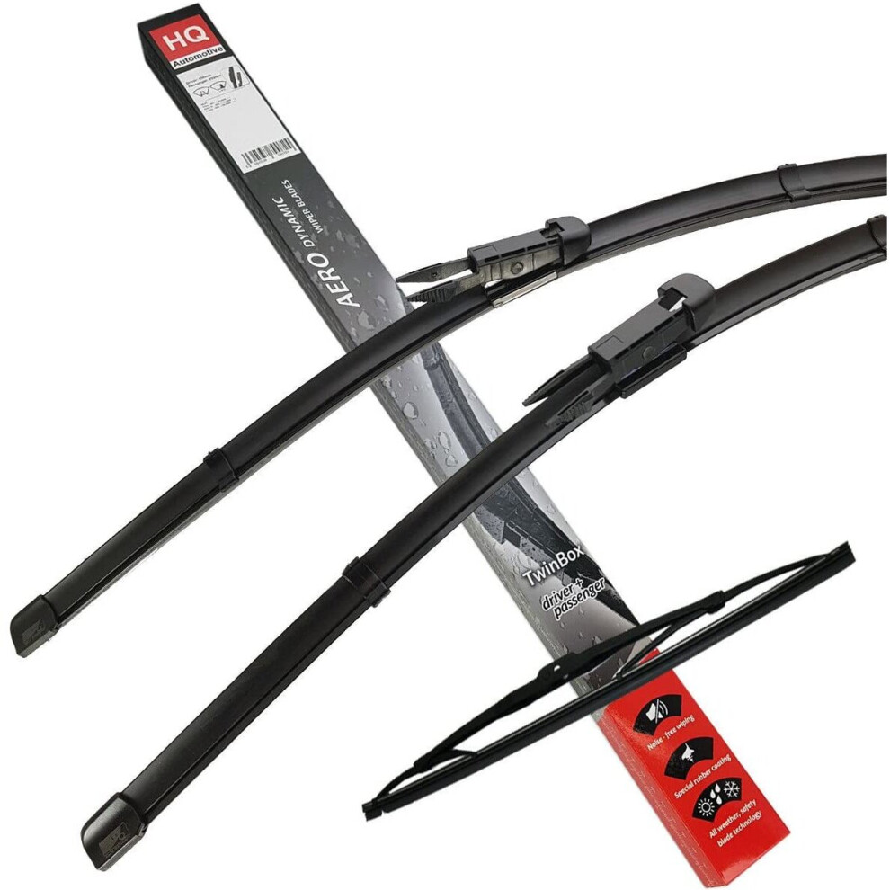 Hq Automotive Fit Transit Courier 2014->,Turneo Courier 2014-> Front & Rear Kit Of Aero Flat Windscreen Wipers Wiper Blades Ad51-823|Hq14a