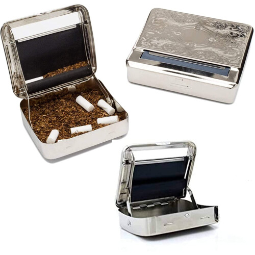 Cigarette Tobacco Smoking Rolling Machine Case Compact Pocket Size Container Tin Box