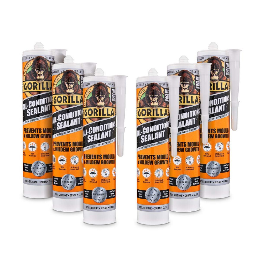 Gorilla All Conditions Sealant Silicone Clear 295ml (Pack of 6)