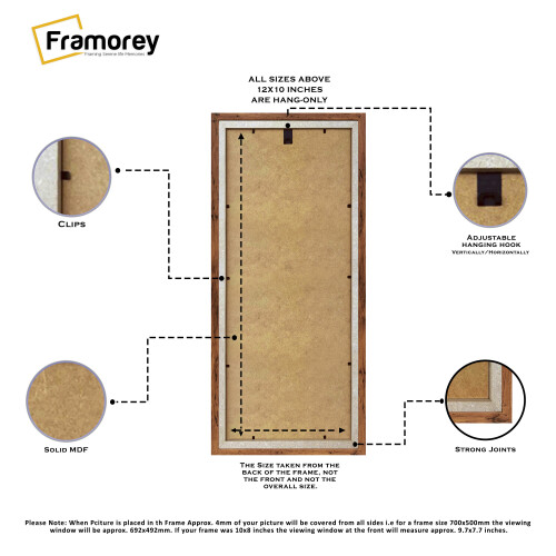 (12x5 Inch) Panoramic Size Rustic Oak Picture Frame Wall Art Frames Flat Wooden Effect Poster Frame 2