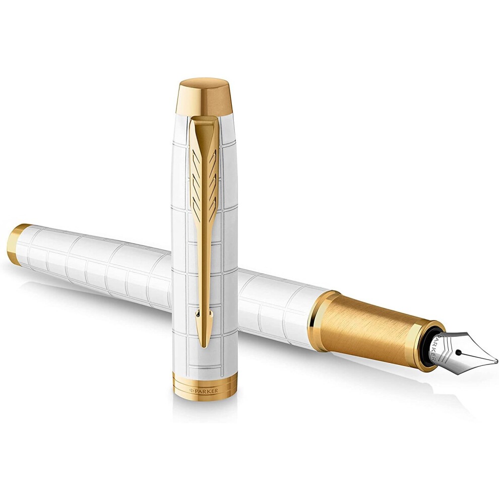 Parker IM Fountain Pen | Premium Pearl Lacquer With Gold Trim | Medium Point With Blue Ink Cartridge | Gift Box