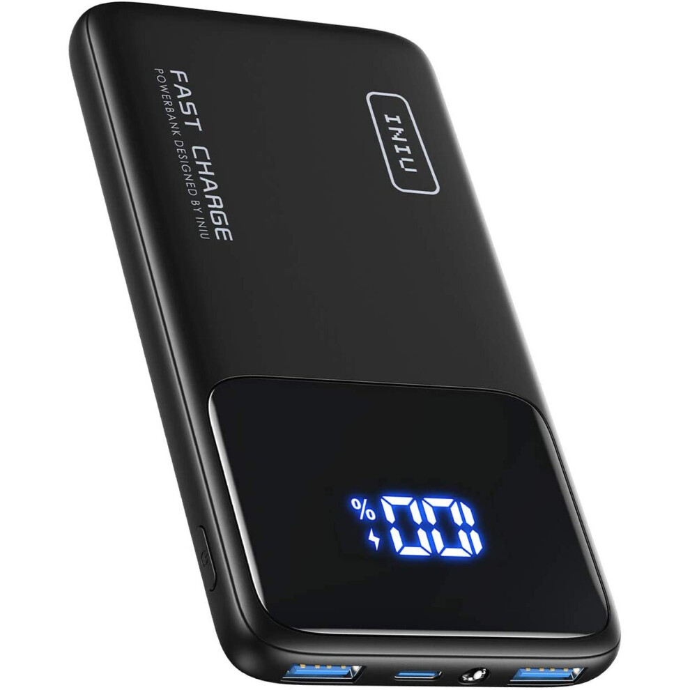 INIU Power Bank, 20W PD3.0 QC4.0 Fast Charging USB C 10500mAh LED Display Portable Charger, Slimmest Phone Battery Pack with Phone Holder & Flashlight