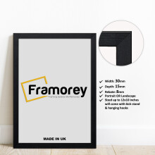 (6x4 Inch) Ash black Picture Frame / Wall Art Photo Frames / Flat Wooden Effect Poster Frame / Photo Print Frame