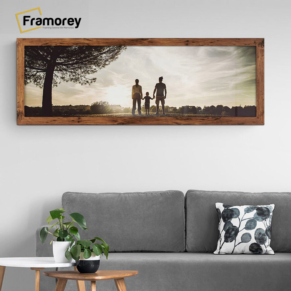 (24x9 Inch) Panoramic Size Rustic Oak Picture Frame Wall Art Frames Flat Wooden Effect Poster Frame