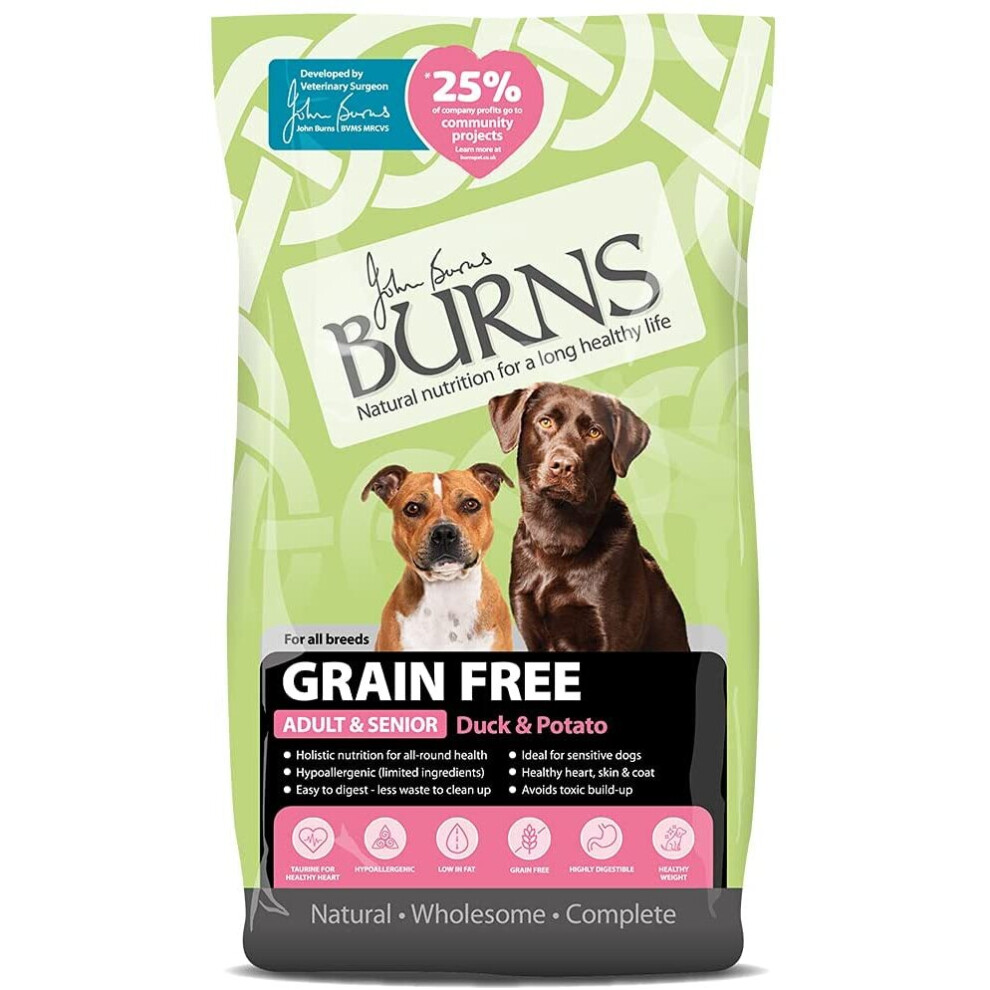 Burns Pet Nutrition Hypoallergenic Complete Dry Dog Food Adult and Senior Dog Grain Free Duck and Potato Grain Free 2 kg