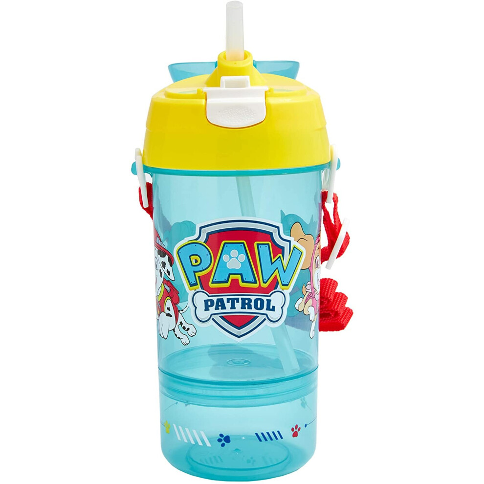 Paw Patrol Snack & Sip Water Bottle with StrawâReusable Kids 600ml PP Drinking Bottle â Blue & Yellow â Official Merchandise by Polar Gear â