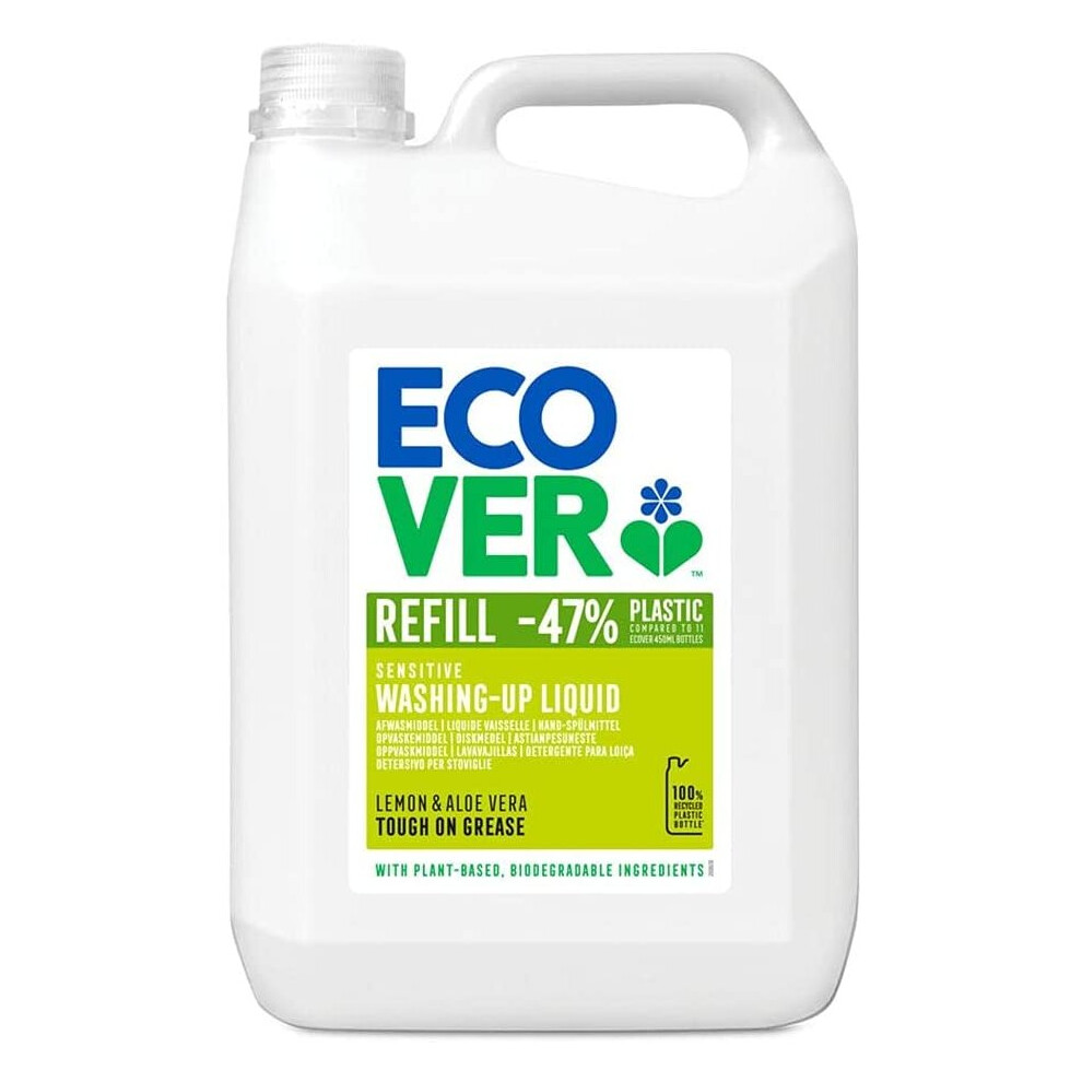 Ecover Washing Up Liquid Refill, Lemon & Aloe Vera, 5 L