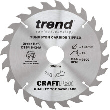 Trend CSB/18424A Craft Pro General Purpose TCT Blade Ideal for Hitachi and Hikoki Circular Saws, 184mm x 24 Teeth x 30mm Bore, Tungsten Carbide Tipped