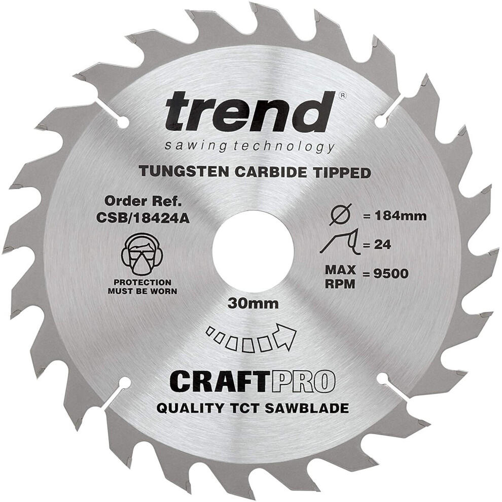 Trend CSB/18424A Craft Pro General Purpose TCT Blade Ideal for Hitachi and Hikoki Circular Saws, 184mm x 24 Teeth x 30mm Bore, Tungsten Carbide Tipped