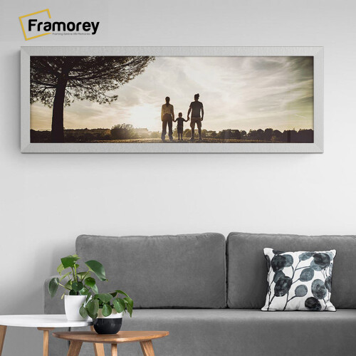 (30x10 Inch) Panoramic Size Silver Picture Frame Wall Art Frames Flat Wooden Effect Poster Frame