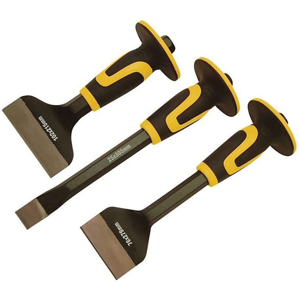 Roughneck Rou31970 Bolster & Chisel Set- 3 Piece Including: Brick Bolster 70X216mm (2¾X8½ In) Electrician's Bolster 76X254mm (3X10 In)& Cold