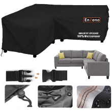 Enzeno Garden V-Shape Furniture Cover Waterproof, 420D Heavy Duty Oxford Fabric Outdoor Rattan Corner Sofa Cover with Waterproof Tape (215 * 215 *