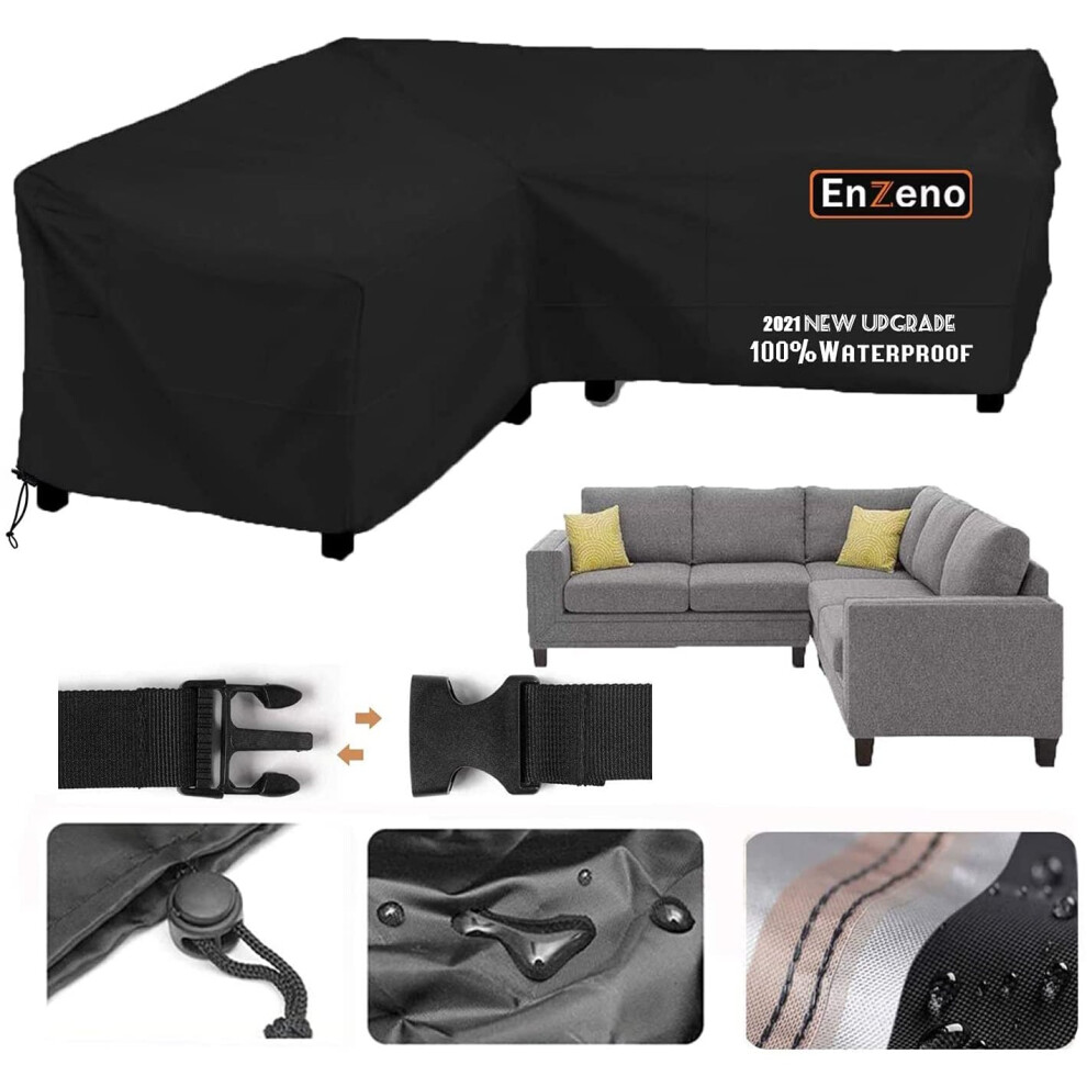 Enzeno Garden V-Shape Furniture Cover Waterproof, 420D Heavy Duty Oxford Fabric Outdoor Rattan Corner Sofa Cover with Waterproof Tape (215 * 215 *